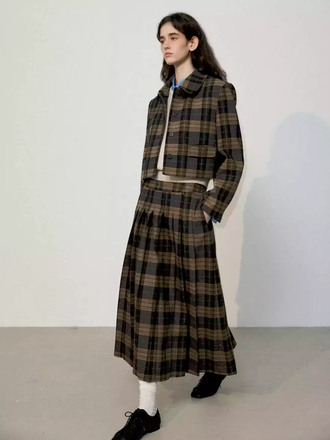 British Style Plaid Wool Coat