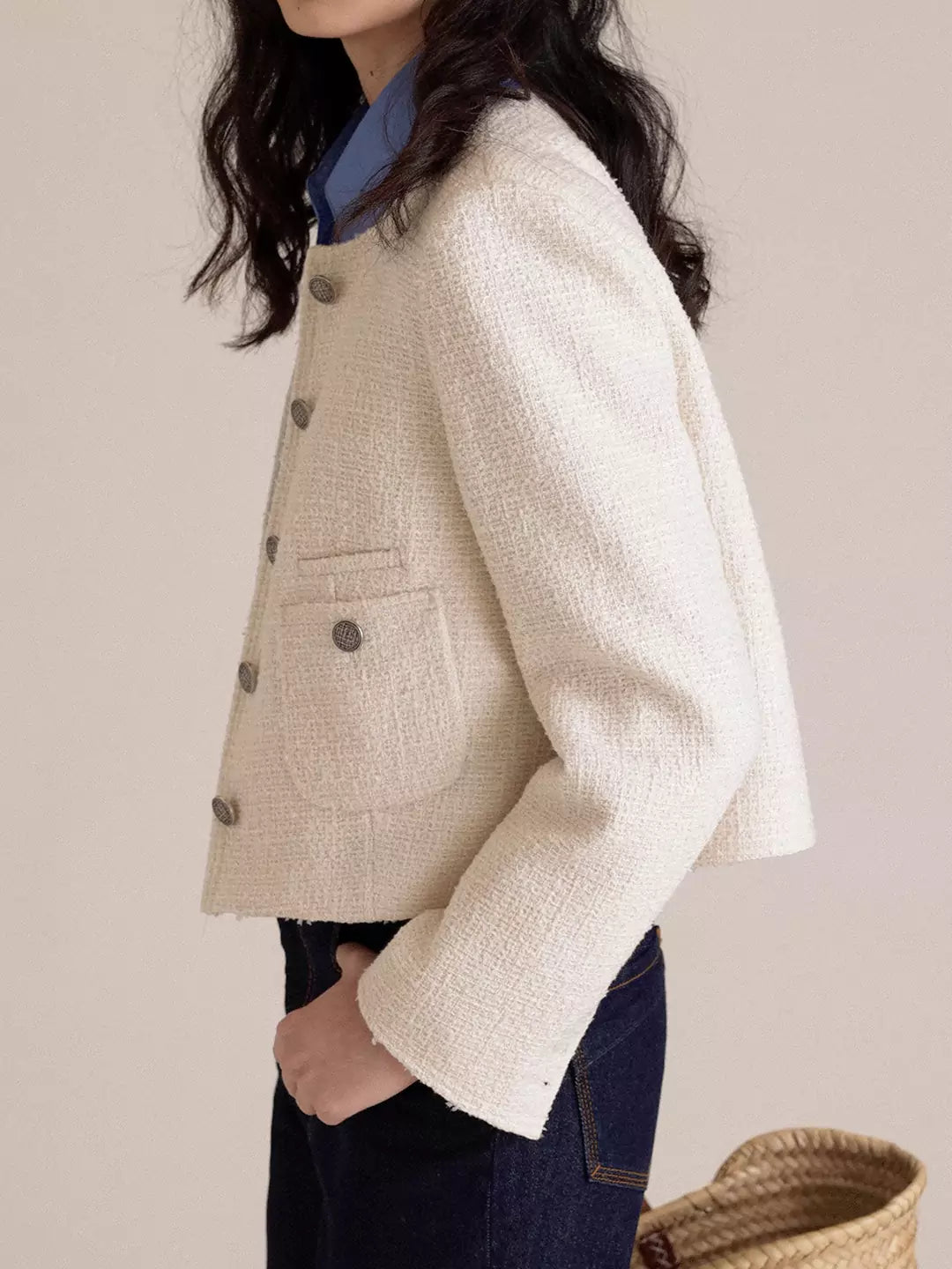 Tweed Knit Cropped Short Coat