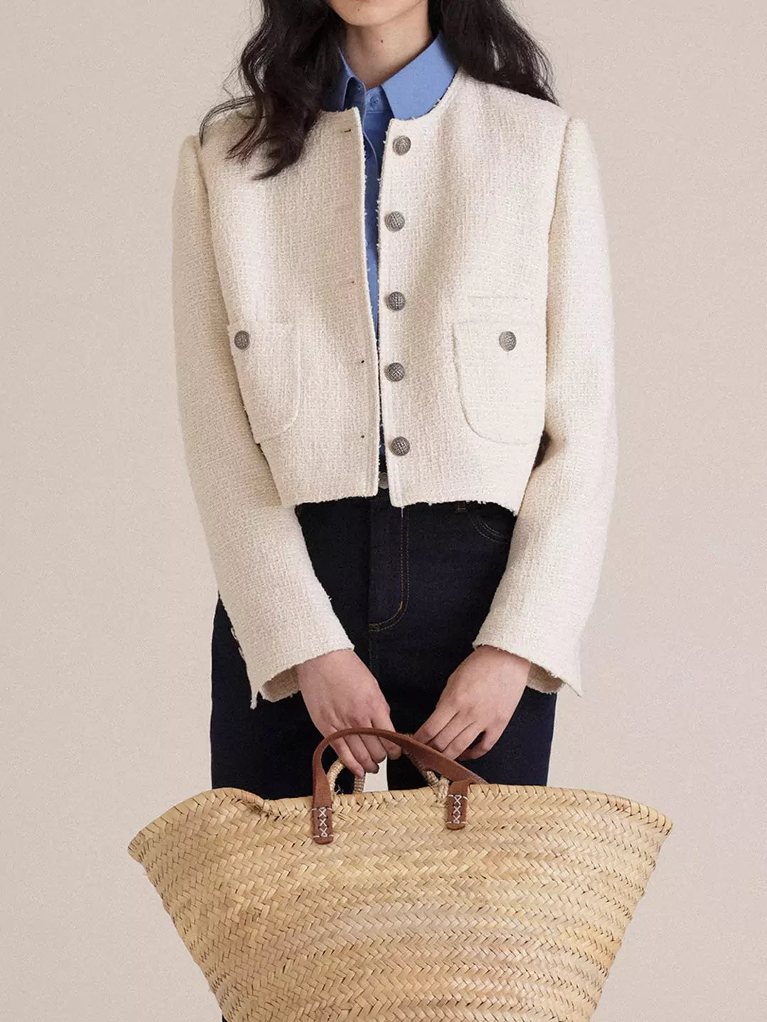 Tweed Knit Cropped Short Coat