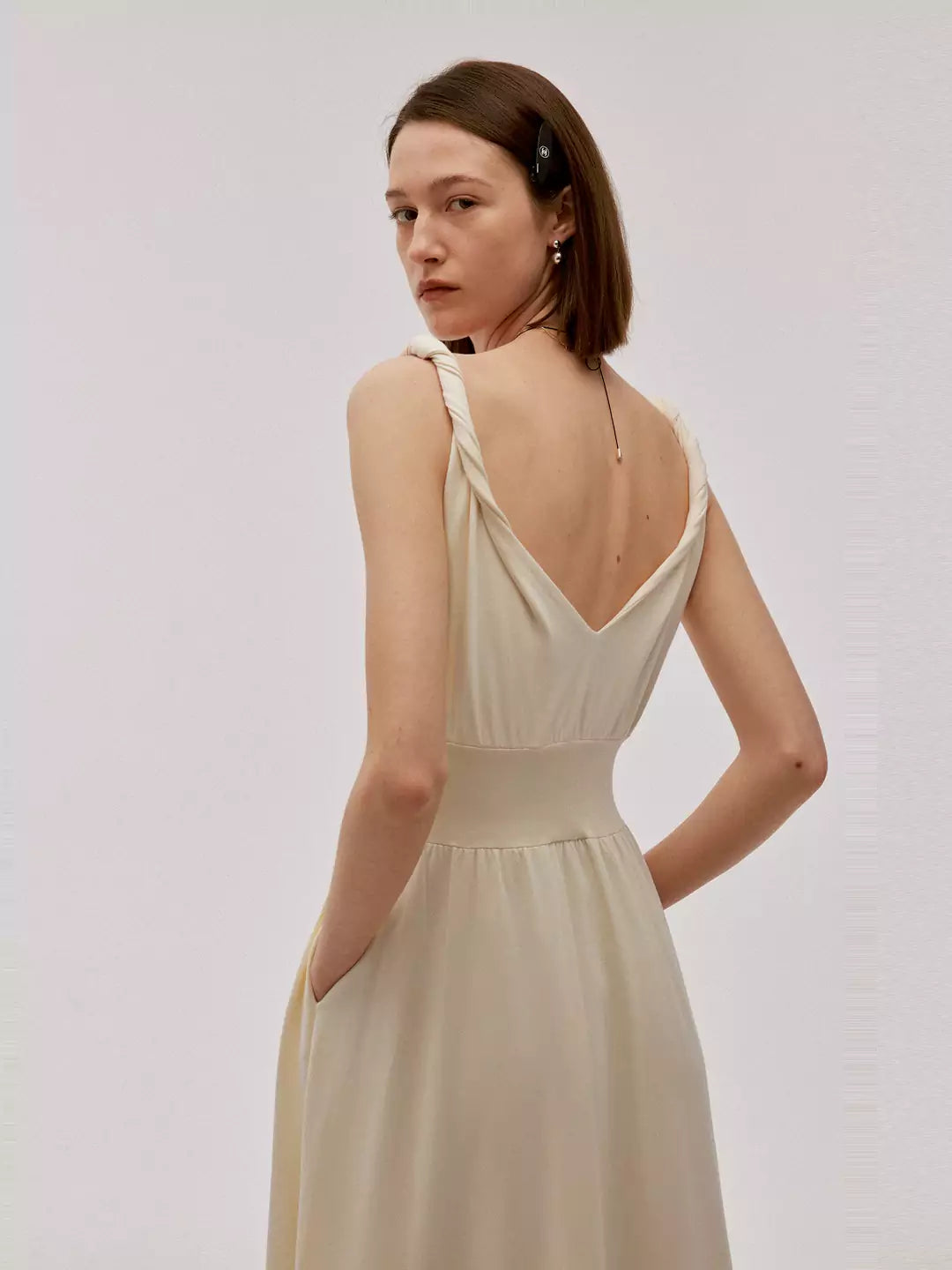 Solid Backless Strap Dress