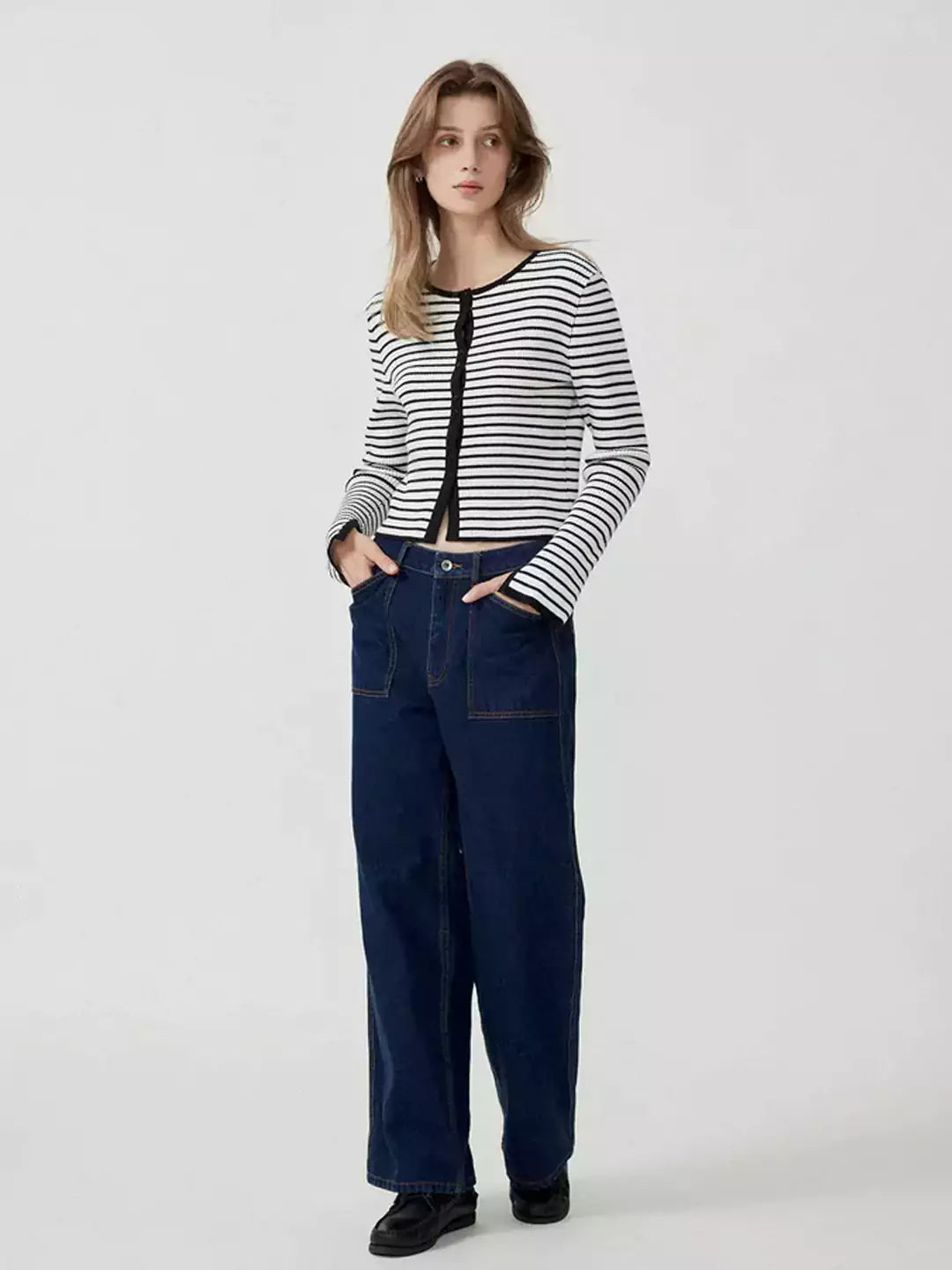 Stripe Round Neck Knitted Cardigan