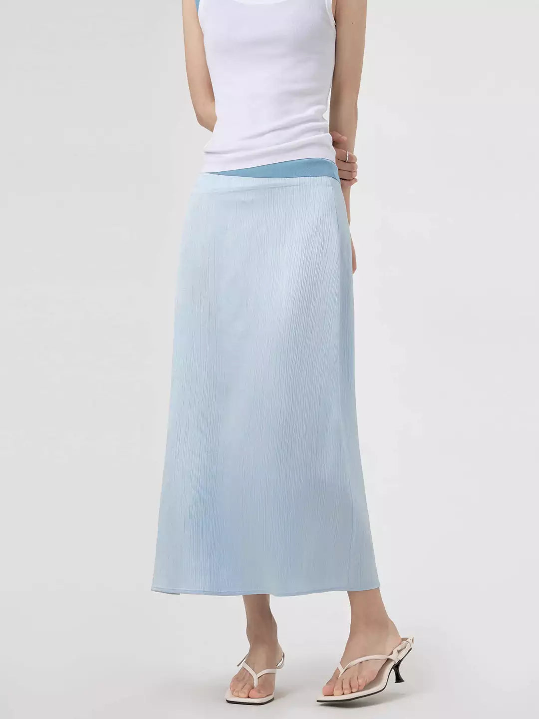 Acetate Twill Textured Basic A-Line Skirt