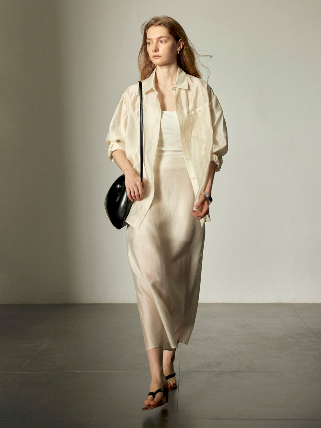 Semi-Sheer Acetate Linen Long-Sleeve Shirt