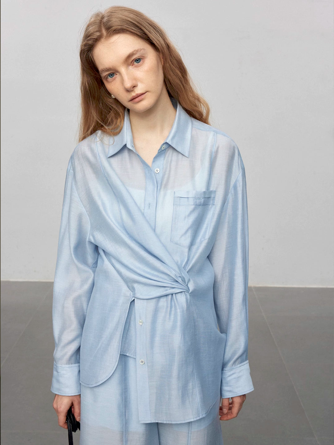 Semi-Sheer Acetate Linen Long-Sleeve Shirt