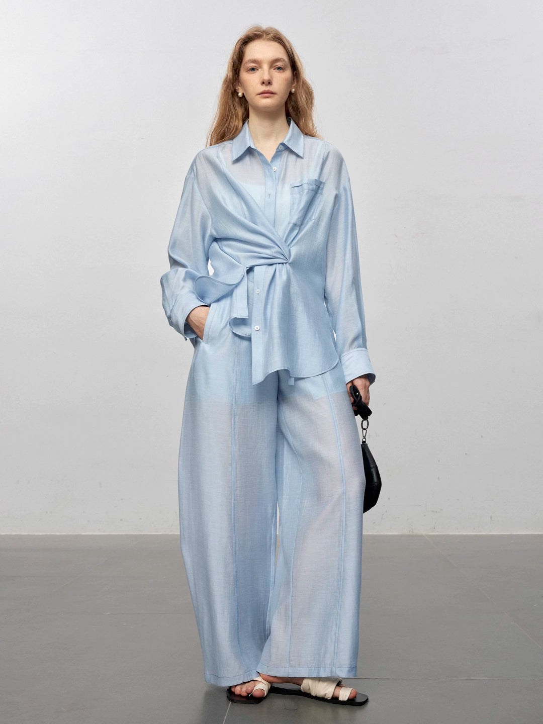 Semi-Sheer Acetate Linen Long-Sleeve Shirt