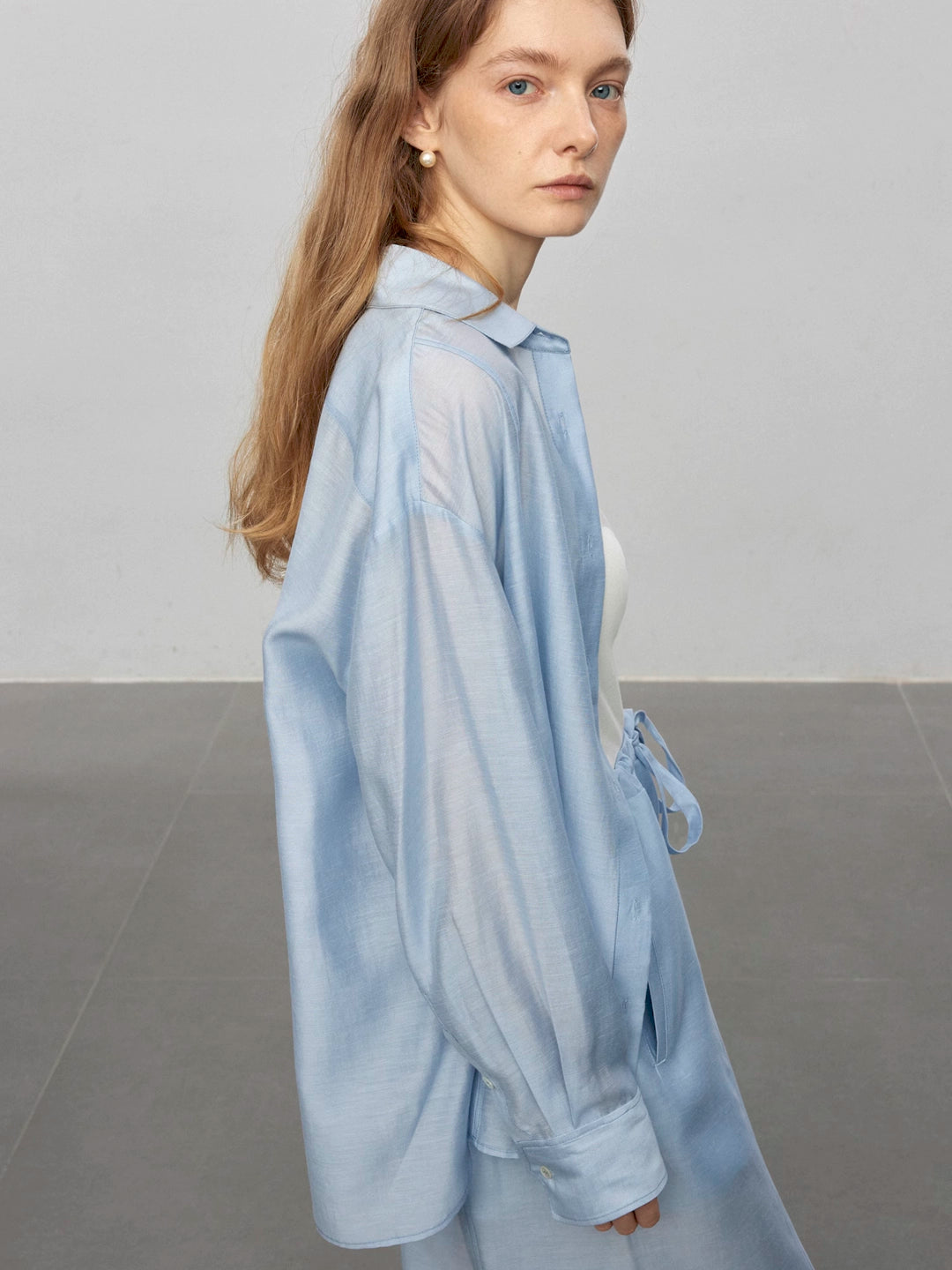 Semi-Sheer Acetate Linen Long-Sleeve Shirt