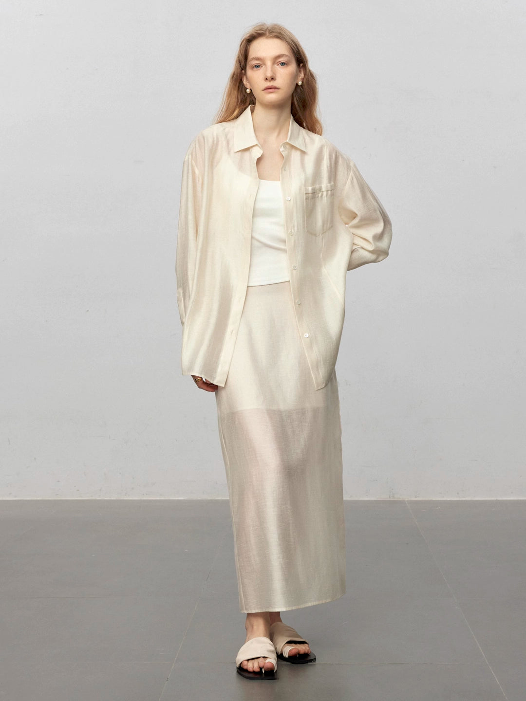 Semi-Sheer Acetate Linen Long-Sleeve Shirt