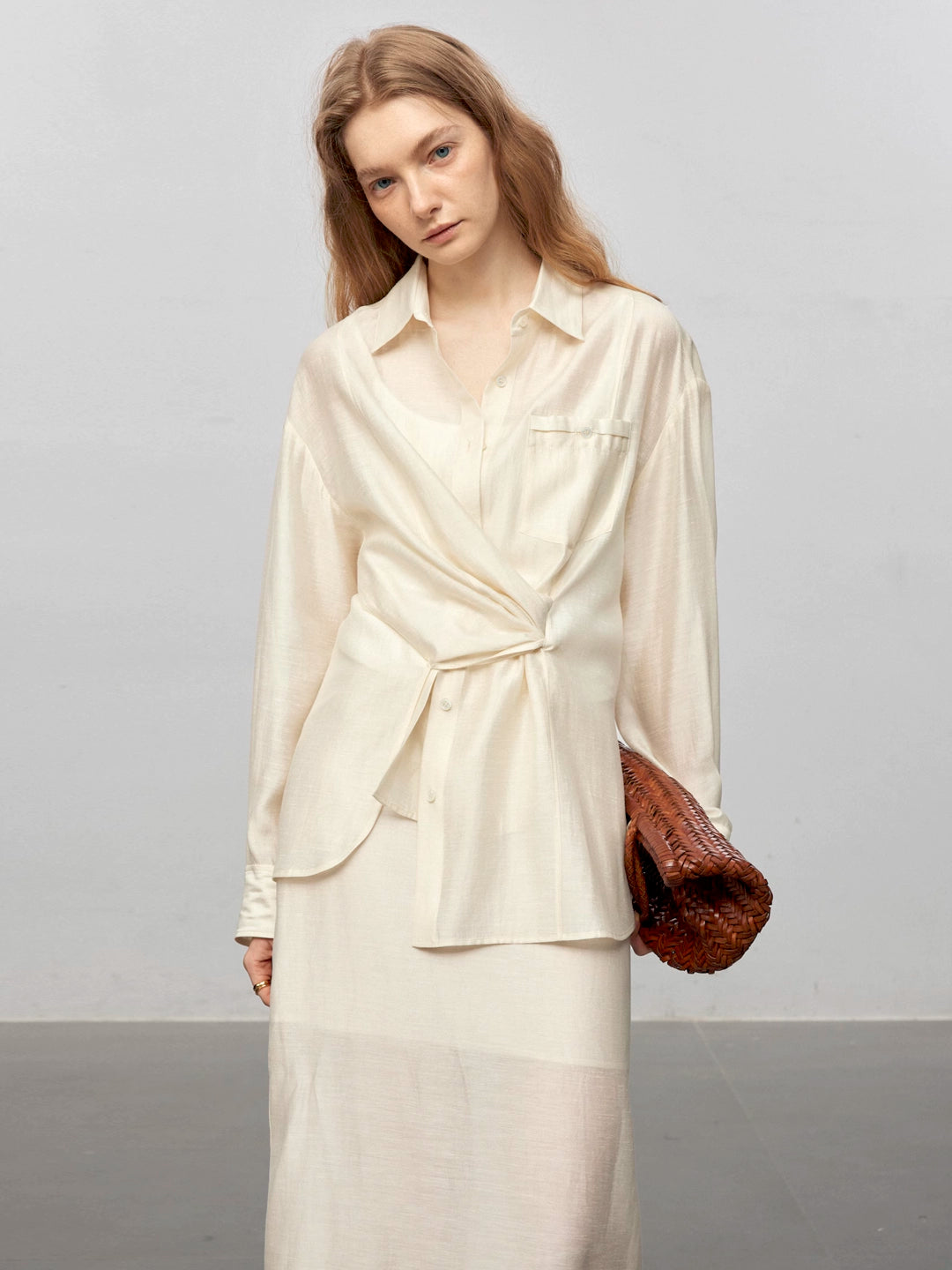 Semi-Sheer Acetate Linen Long-Sleeve Shirt