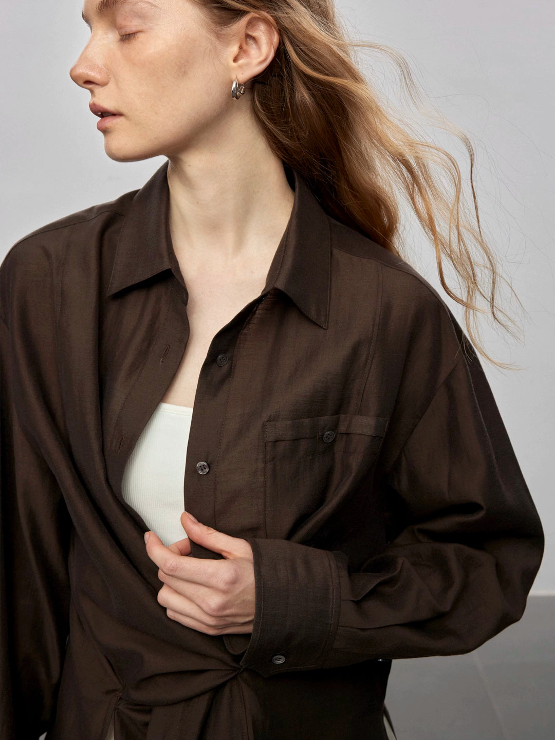 Semi-Sheer Acetate Linen Long-Sleeve Shirt