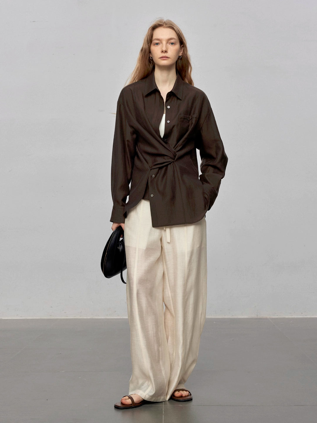 Semi-Sheer Acetate Linen Long-Sleeve Shirt