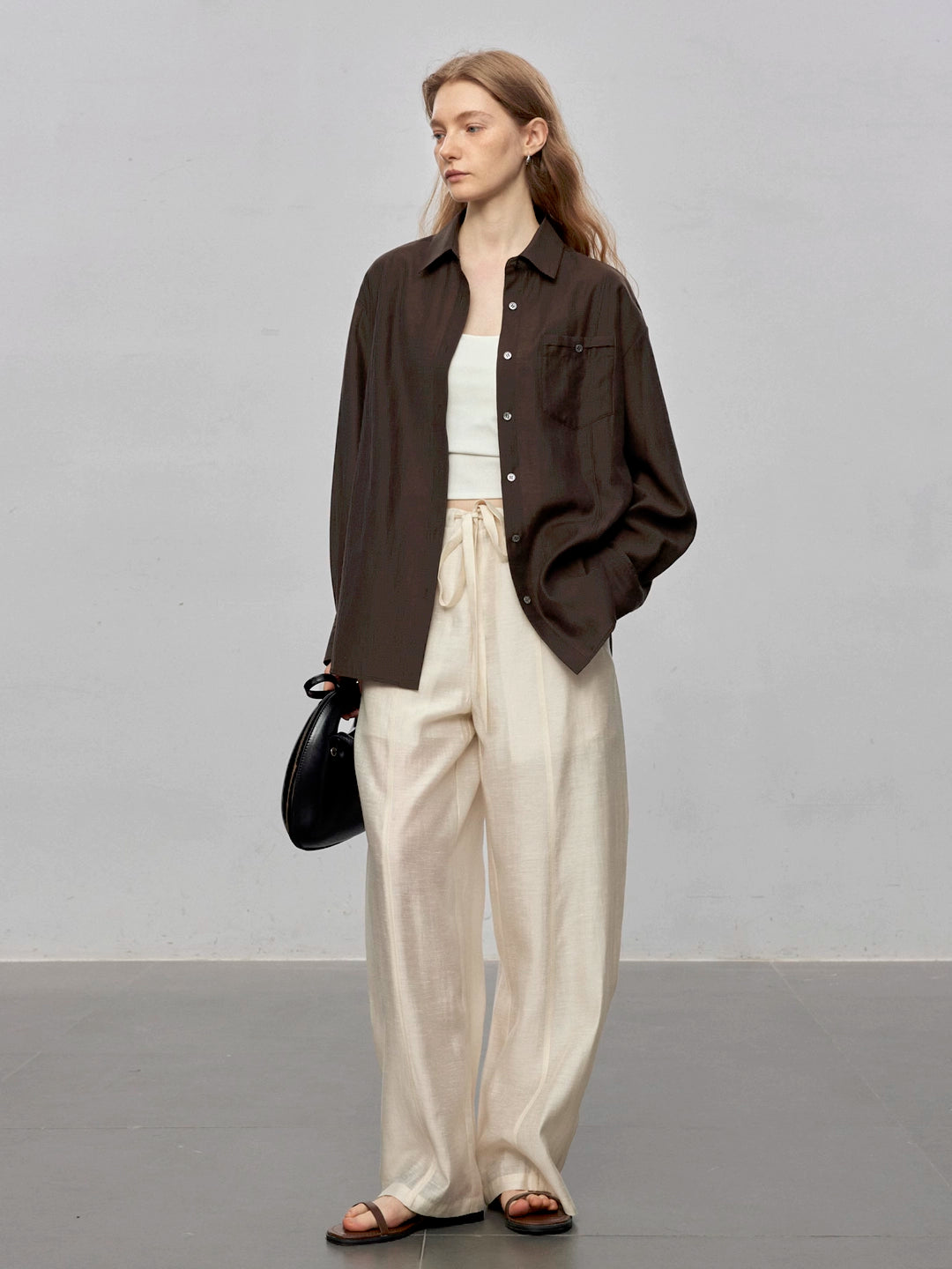 Semi-Sheer Acetate Linen Long-Sleeve Shirt